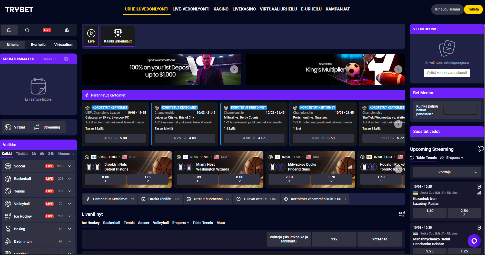 Trybet nettikasino — bonus ja tarjoukset 2026 | Ysivitonen.com