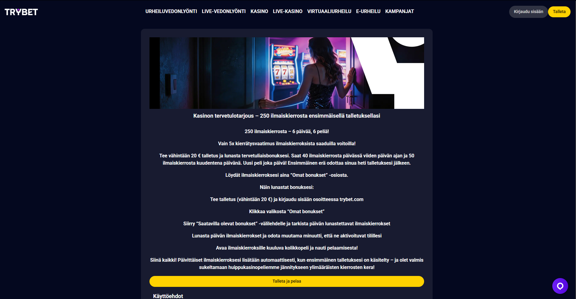 Trybet pelivalikoima ja kampanjat 2026 | Ysivitonen.com