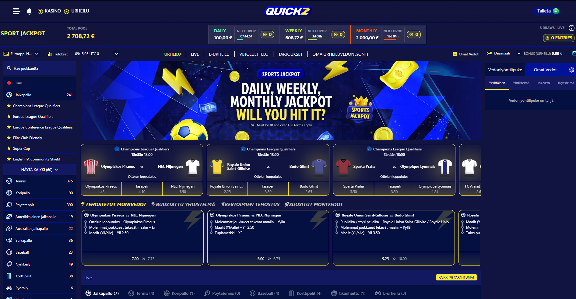 Quickz vedonlyönti lobby - Lunasta vedonlyönti bonus