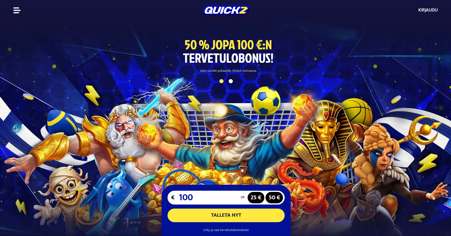 Quickz kasinobonus - nappaa 50% 100€ asti