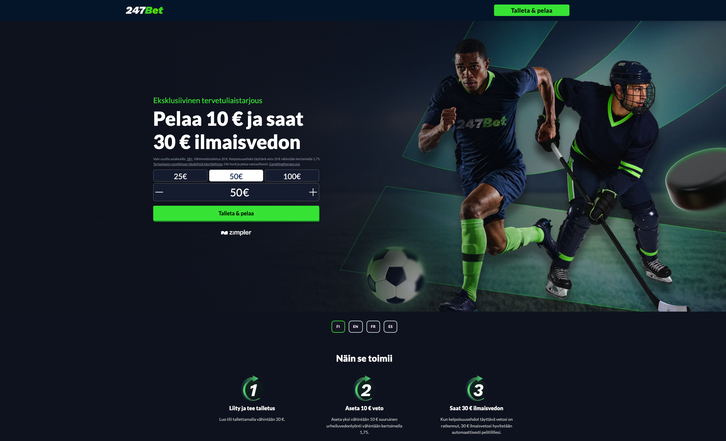 247bet urheilun tervetulotarjous 30€ ilmaisveto