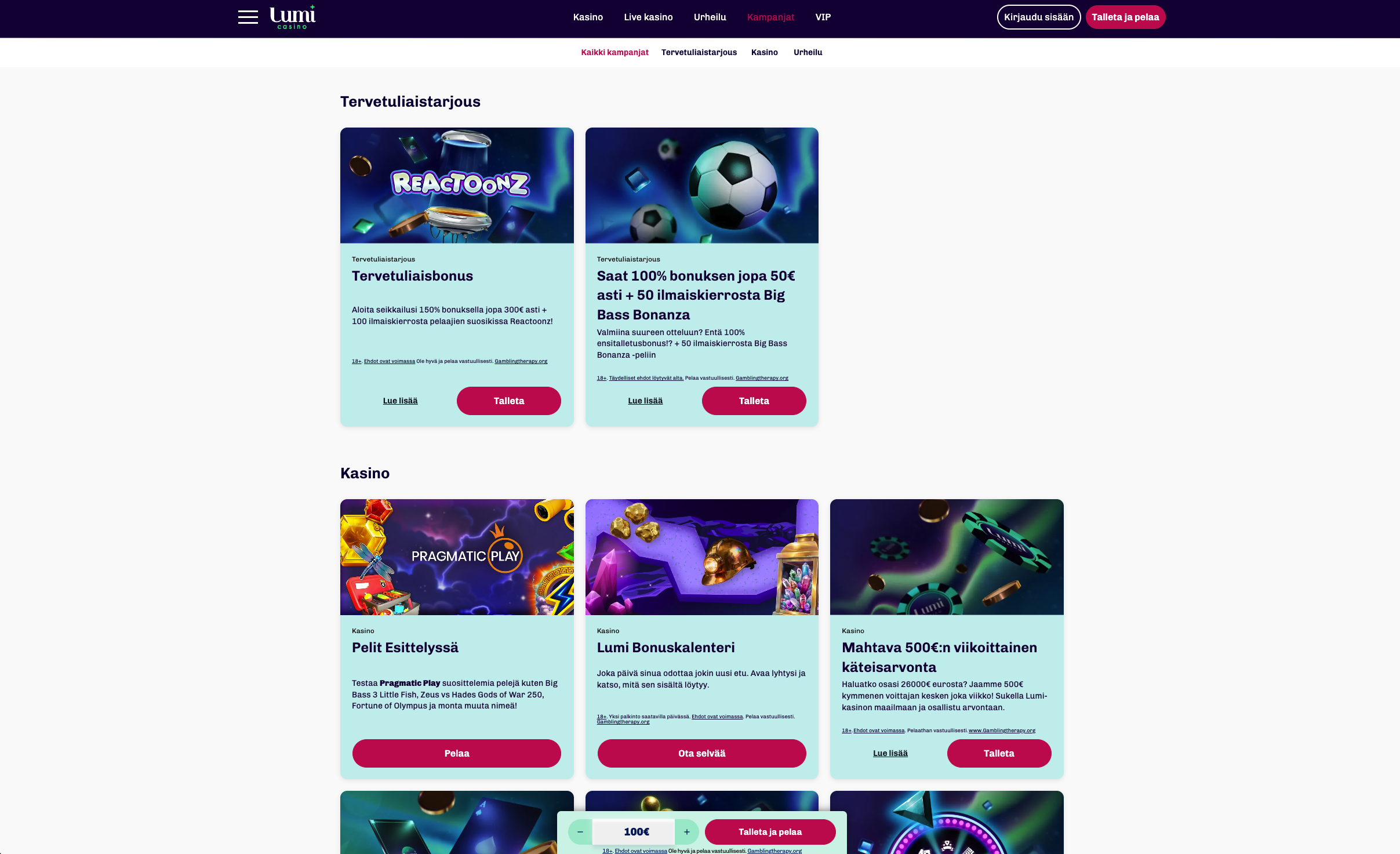 Lumi casino kaikki kampanjat - Casino ja urheilu