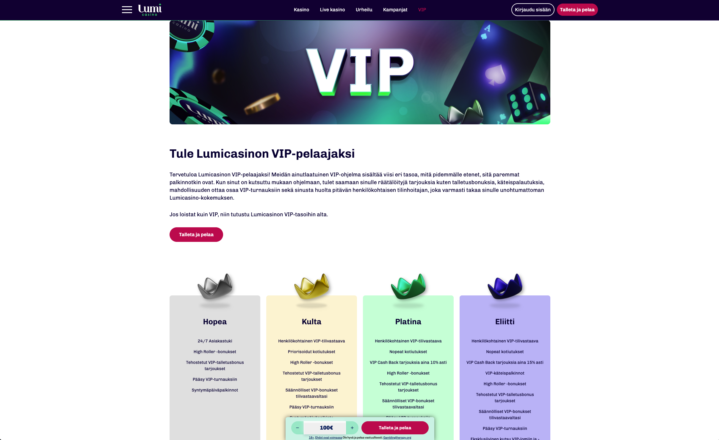Lumi casino VIP aula - Tule VIP pelaajaksi