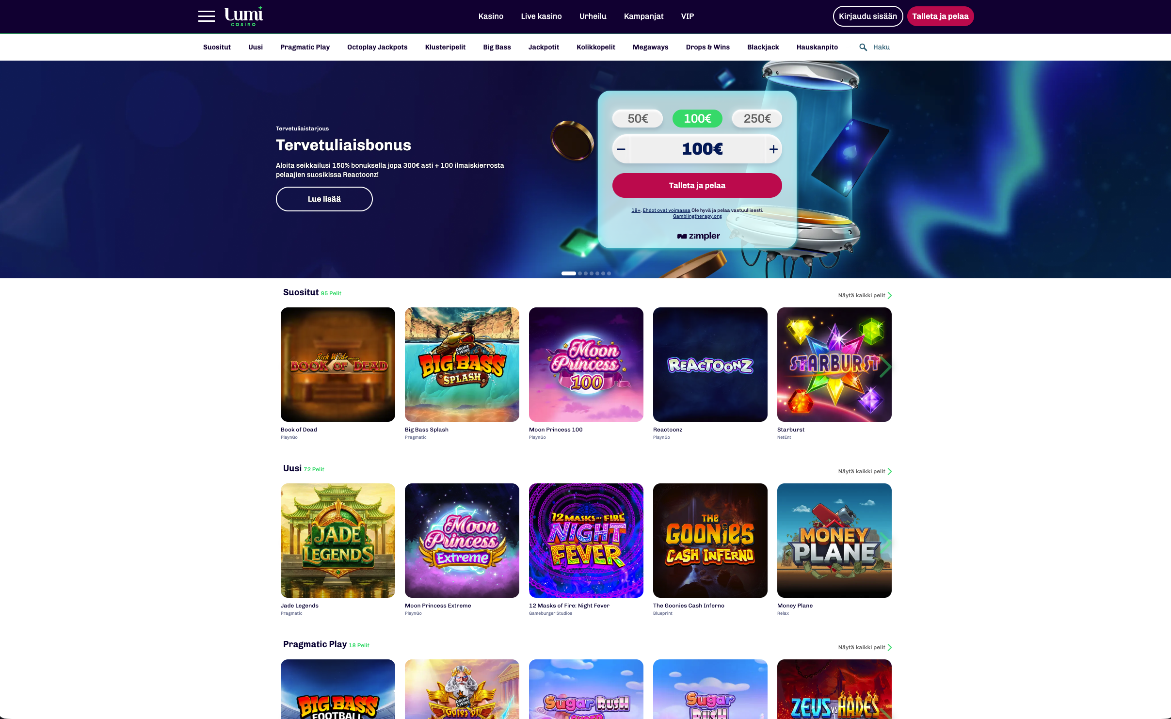 Lumi casino etusivu ja Zimpler pikatalletus