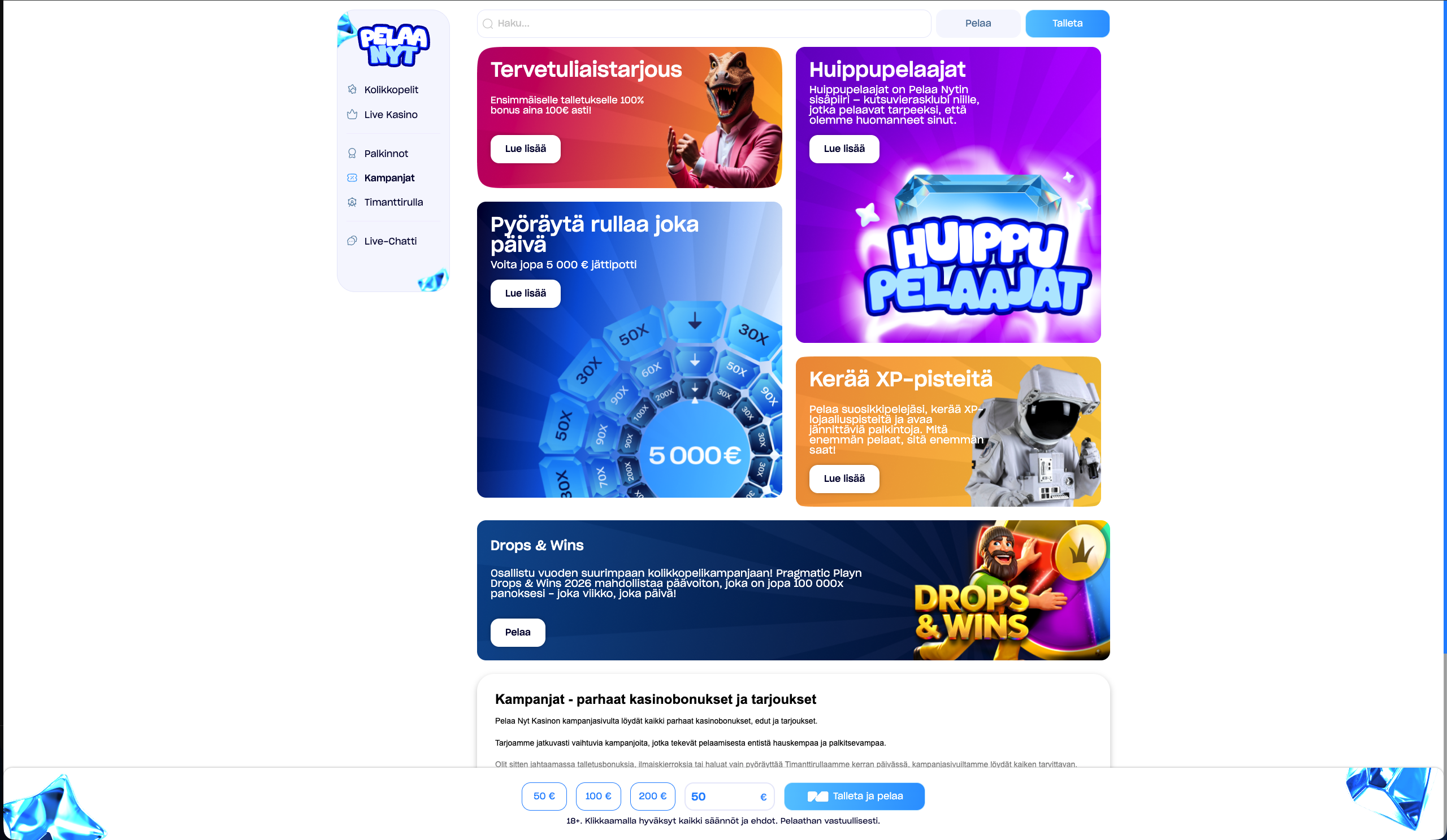 Pelaa nyt mobiilinäkymä 2026