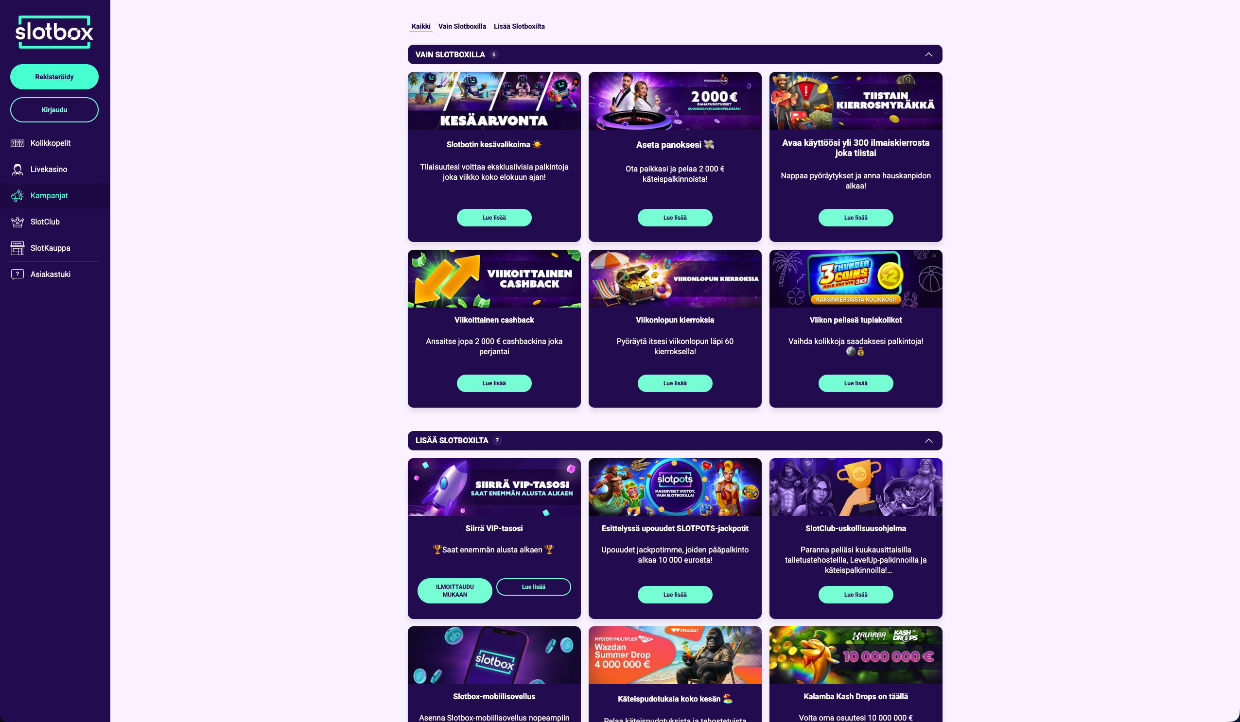 Slotbox kassasivu ja maksutavat 2026