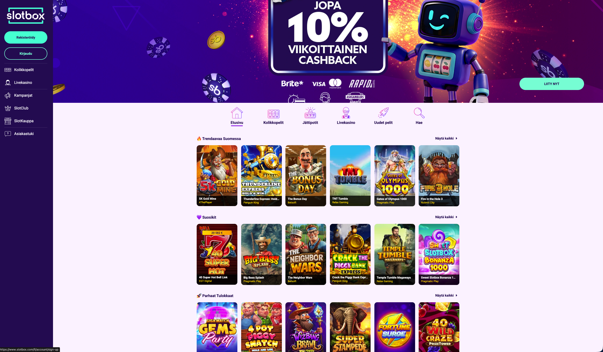 Slotbox pelivalikoima 2026